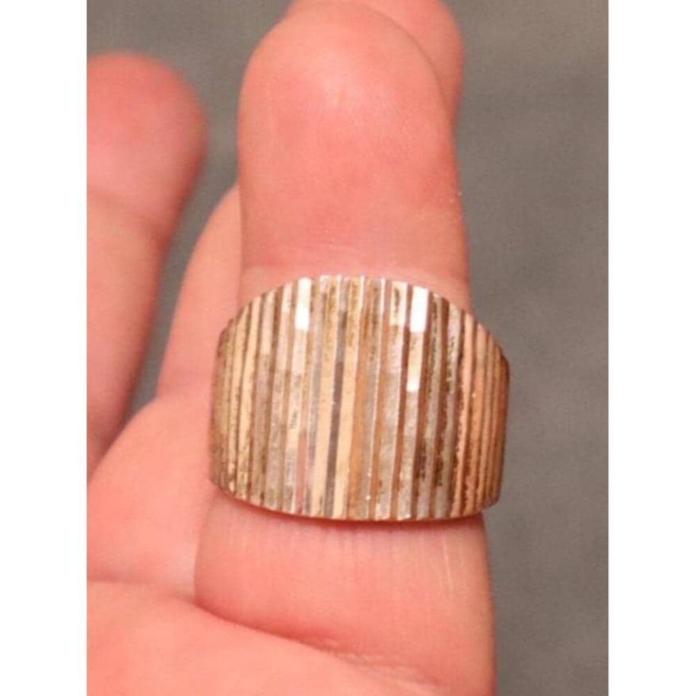Vintage Sterling Modernistic Ring Size 9 Wide Ribbed Large SU